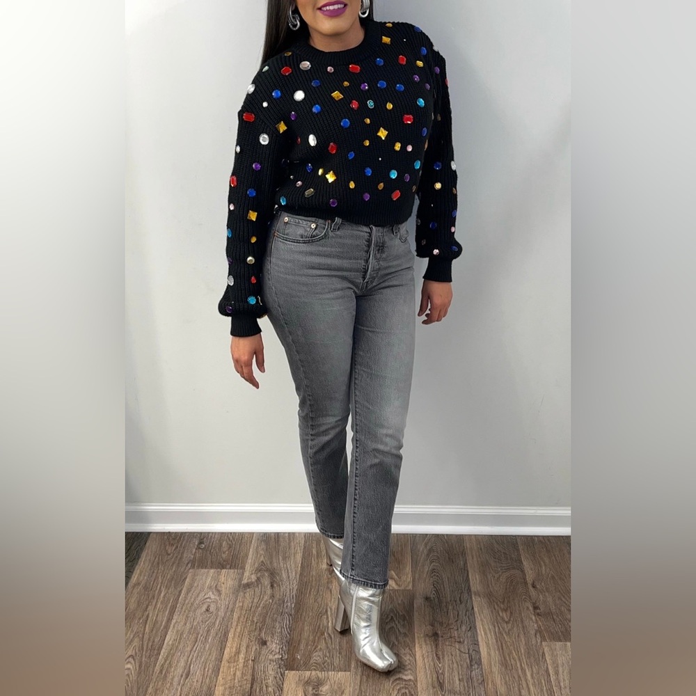Black Love Me Rhinestone Sweater